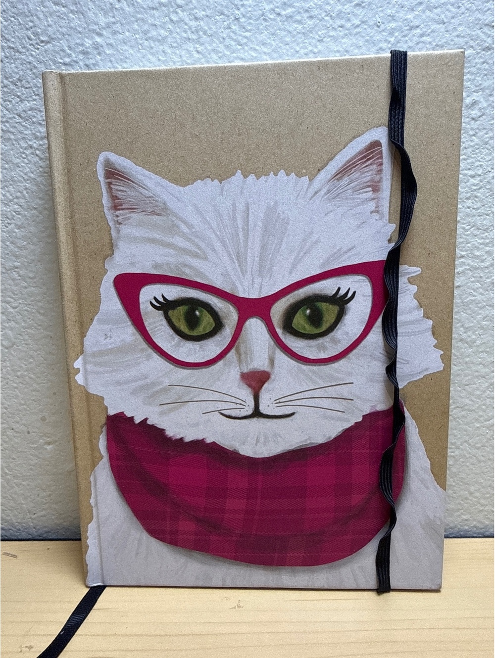 White Cat with Glasses Hardcover Notebook 100 double Lined pages